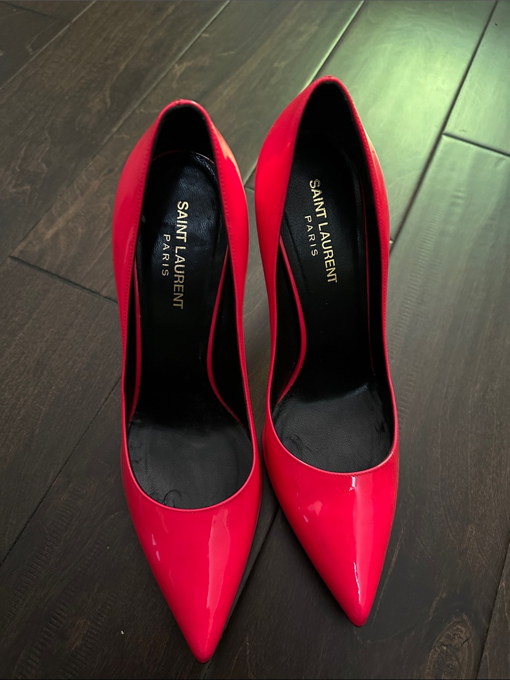 Saint Laurent Bright Red Patent Pointed Toe Pumps